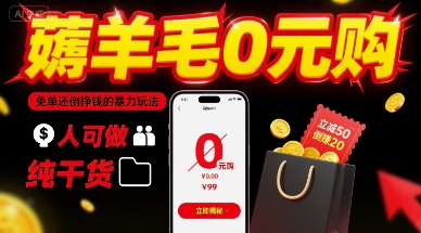 薅羊毛0元购，免单还倒挣钱的暴力玩法，人人可做，纯干货-沐风资源库
