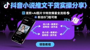 抖音小说推文干货实操分享，混剪+AI图片卡特效爆量全流程，0粉丝0门槛可做-沐风资源库
