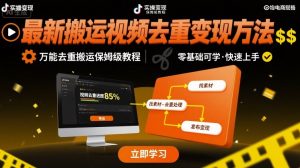 最新搬运视频去重变现方法，万能去重搬运保姆级教程-沐风资源库