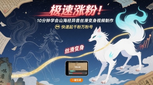 极速涨粉！10分钟学会山海经异兽丝滑变身视频制作，快速起千粉万粉号-沐风资源库
