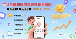 8月最新微信视频号批量剪辑操作方法及变现流程，简单操作，月入1w+-沐风资源库