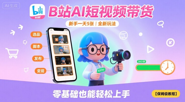 B站AI短视频带货，新手一天5张，全新玩法【保姆级教程】-沐风资源库