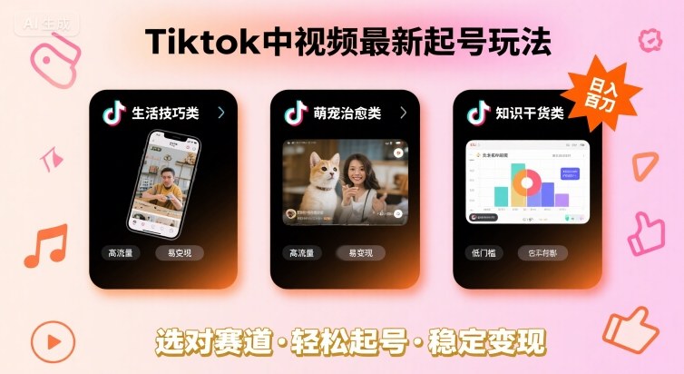 Tiktok中视频最新起号玩法，想要日入百刀，做好这几个赛道就可以了-沐风资源库