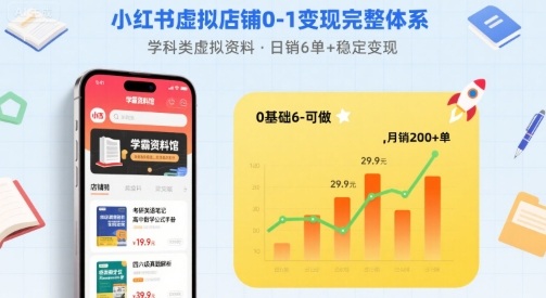 小红书虚拟店铺0-1变现完整体系：卖学科类虚拟资料，一天6张+，很稳定【已完结】-沐风资源库
