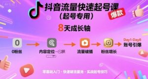 抖音流量快速起号课（起号专用），8天带你做爆自己的账号-沐风资源库