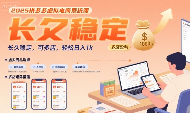 2025拼多多虚拟电商系统课，长久稳定，可多店，轻松日入1k-沐风资源库