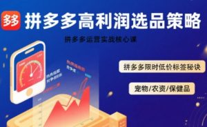 拼多多选品暴利技术实战课，拼多多高利润选品策略，拼多多限时低价标签秘诀-沐风资源库