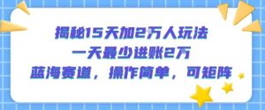 揭秘15天加2W人玩法，一天最少2万进账，蓝海赛道，操作简单，可矩阵-沐风资源库