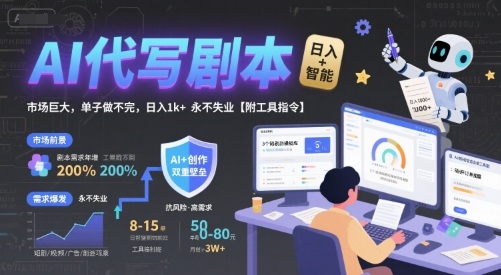 AI代写剧本，市场巨大，单子做不完，日入1k+ 永不失业【附工具指令】-沐风资源库