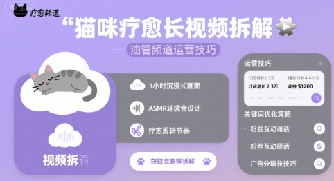 猫咪疗愈长视频拆解 &油管频道运营技巧-沐风资源库