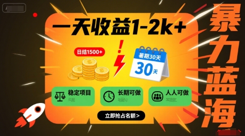一天收益1-2k+ 稳定项目，暑期暴力蓝海项目，长期稳定，人人可做【揭秘】-沐风资源库