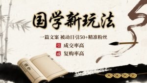 国学新玩法：一篇文案  被动日引50+精准粉丝成交率高  复购率高-沐风资源库