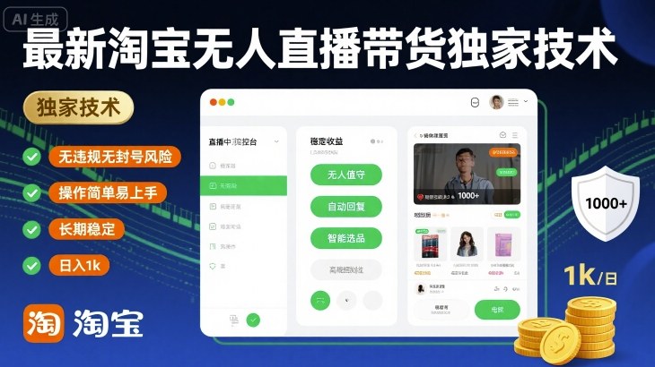 最新淘宝无人直播带货独家技术，无违规无封号风险，操作简单易上手，长期稳定日入1k【揭秘】-沐风资源库