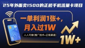 25年外面卖1500的正规手机流量卡项目，一单利润1张+，月入过1W，人人可做(推广技术+正规渠道)【揭秘】-沐风资源库