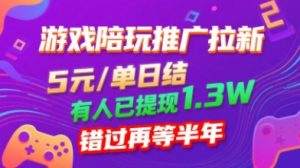 游戏陪玩推广拉新,无需回填,5米每单日结,0粉丝也能做,有人已提现1.3W,错过再等半年-沐风资源库