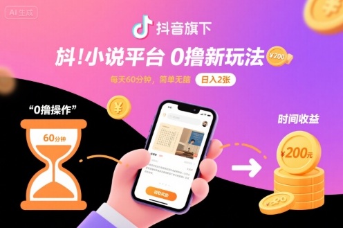 抖音旗下小说平台0撸新玩法，每天挂G60分钟，简单无脑，日入2张【揭秘】-沐风资源库