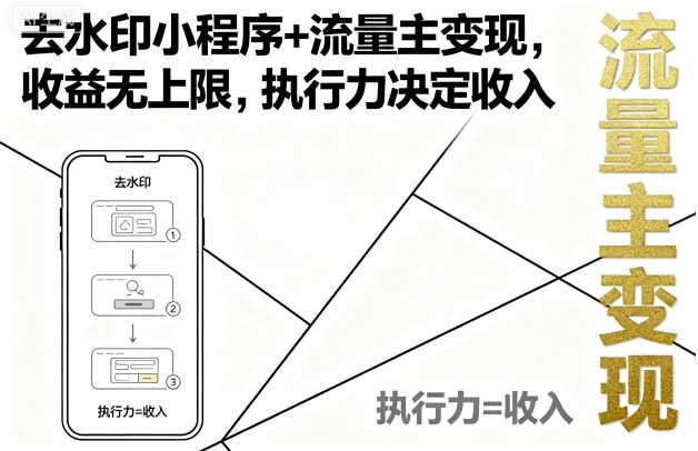 去水印小程序+流量主变现，收益无上限，执行力决定收入-沐风资源库