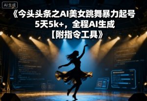 今日头条之AI美女跳舞暴力起号，5天1k+，全程AI生成【附指令工具】-沐风资源库
