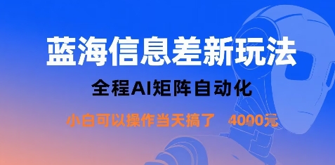 蓝海信息差新玩法，全程AI矩阵自动化小白可以操作当天搞了1k+-沐风资源库