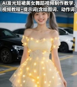 AI发光短裙美女舞蹈视频制作教学，视频教程+提示词(含绘图词、动作词)-沐风资源库