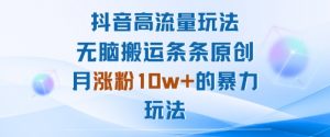 抖音高流量玩法：无脑搬运条条原创，月涨粉10w+的暴力玩法-沐风资源库