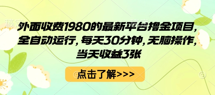 外面收费1980的最新平台撸金项目，全自动运行，每天30分钟，无脑操作，当天收益3张【揭秘】-沐风资源库