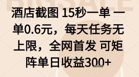 酒店截图项目，15秒一单，一单0.6米，每天任务无上限，全网首发可矩阵单日收益3张+【揭秘】-沐风资源库