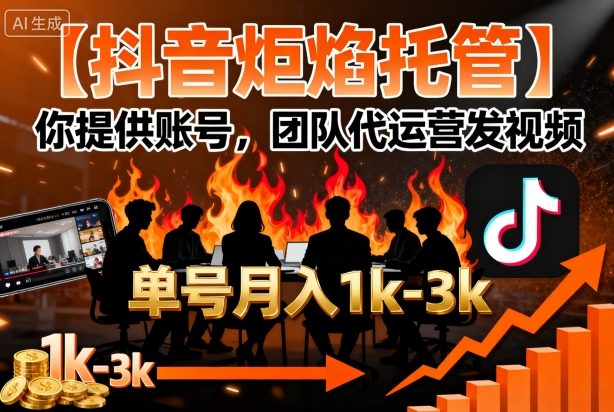 【抖音炬焰托管】你提供账号，团队代运营发视频，单号月入1k+【揭秘】-沐风资源库