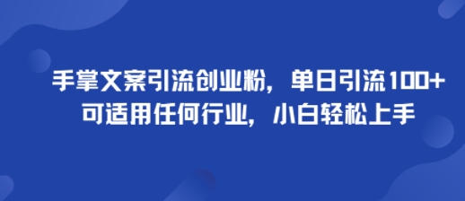 手掌文案引流创业粉，单日引流100+，可适用任何行业，小白轻松上手-沐风资源库