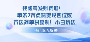 视频号发财赛道单条7W点赞变现四位数方法简单易复制小白玩法-沐风资源库