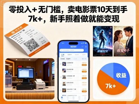 零投入+无门槛，卖电影票10天到手7k+，新手照着做就能变现【揭秘】-沐风资源库
