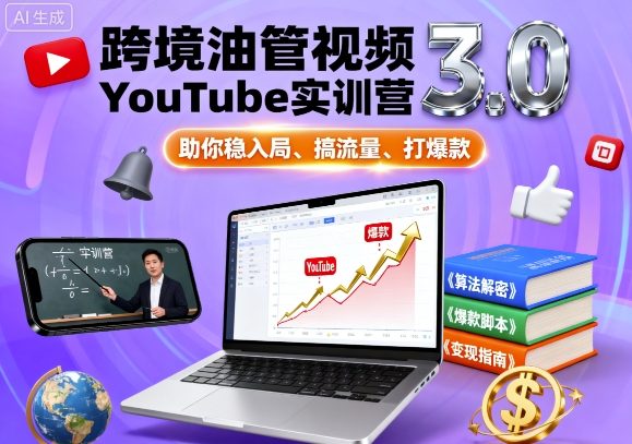 跨境油管视频YouTube实训营3.0,助你稳入局、搞流量、打爆款-沐风资源库