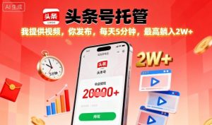 【头条号托管】我提供视频，你发布，每天5分钟，最高躺入2W+【揭秘】-沐风资源库