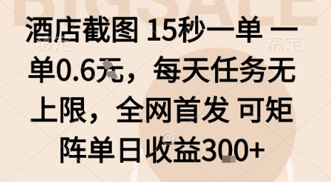 酒店截图15秒一单，一单0.6米，每天任务无上限，全网首发可矩阵单日收益3张【揭秘】-沐风资源库