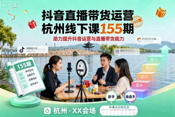 抖音直播带货运营杭州线下课155期，助力提升抖音运营与直播带货能力-沐风资源库