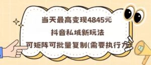 当天最高变现1k+，抖音私域新玩法，可矩阵可批量复制-沐风资源库