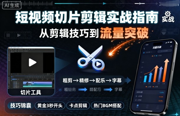 短视频切片剪辑实战指南，从剪辑技巧到流量突破-沐风资源库