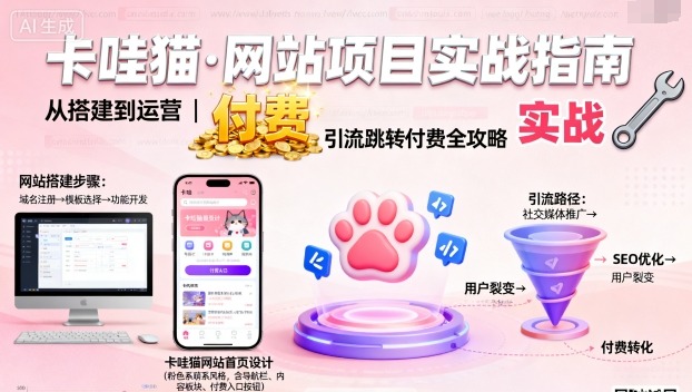 卡哇猫·网站项目，网站搭建与运营以及引流跳转付费-沐风资源库