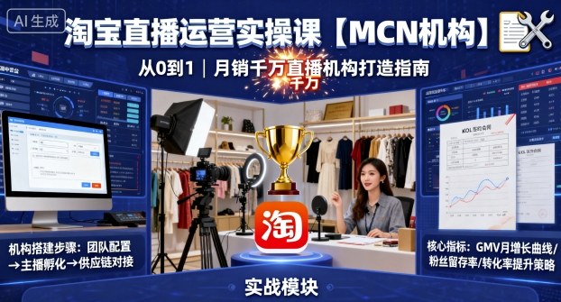 淘宝直播运营实操课【MCN机构】，从0到1做一家月销千W的直播机构-沐风资源库