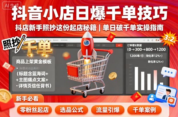 抖音小店日爆千单技巧，抖店新手照抄这份起店秘籍，单日破千单-沐风资源库