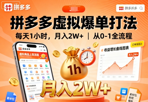 拼多多虚拟爆单打法，每天1小时，月入2W+，从0-1全流程-沐风资源库