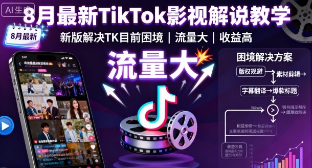 8月最新TikTok影视解说教学，新版解决TK目前困境，流量大，收益高-沐风资源库