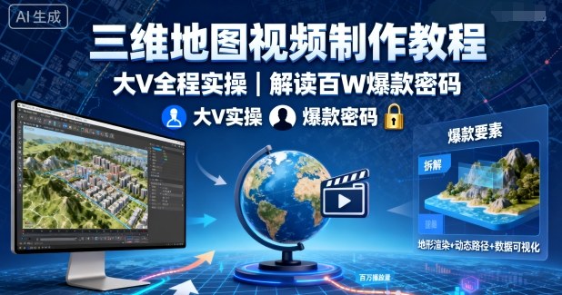 三维地图视频制作教程，大V全程实操，解读百W爆款密码-沐风资源库