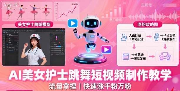 AI美女护士跳舞短视频制作教学，流量拿捏，快速涨千粉万粉【提示词+视频教程】-沐风资源库