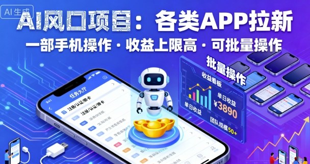 AI风口项目，各类APP拉新，一部手机就可以操作，收益上限高，可批量操作-沐风资源库