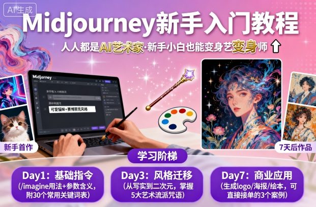 midjourney新手入门教程：人人都是AI艺术家，新手小白也能变身艺术大师-沐风资源库