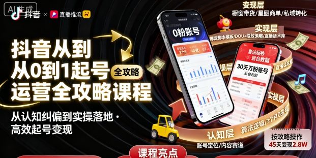 抖音从0到1起号运营全攻略课程，从认知纠偏到实操落地，高效起号变现-沐风资源库