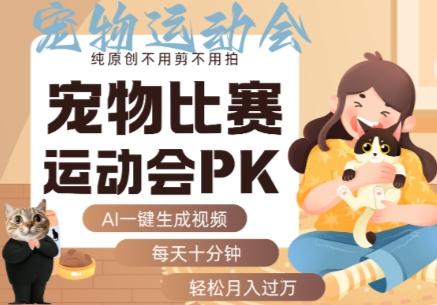 AI一键生成宠物比赛运动会PK视频，纯原创不用剪不用拍，每天十分钟，轻松月入过1W+-沐风资源库