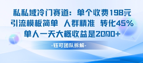 私域冷门赛道单个收费198米引流模板简单人群精准 45%的转化率单人一天大概收益多张-沐风资源库