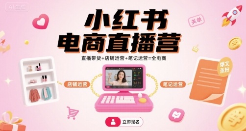 小红书电商直播营，直播带货+店铺运营+笔记运营=全电商-沐风资源库